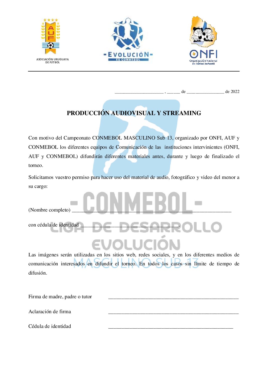 Derecho de imagen CONMEBOL SUB 13 2022